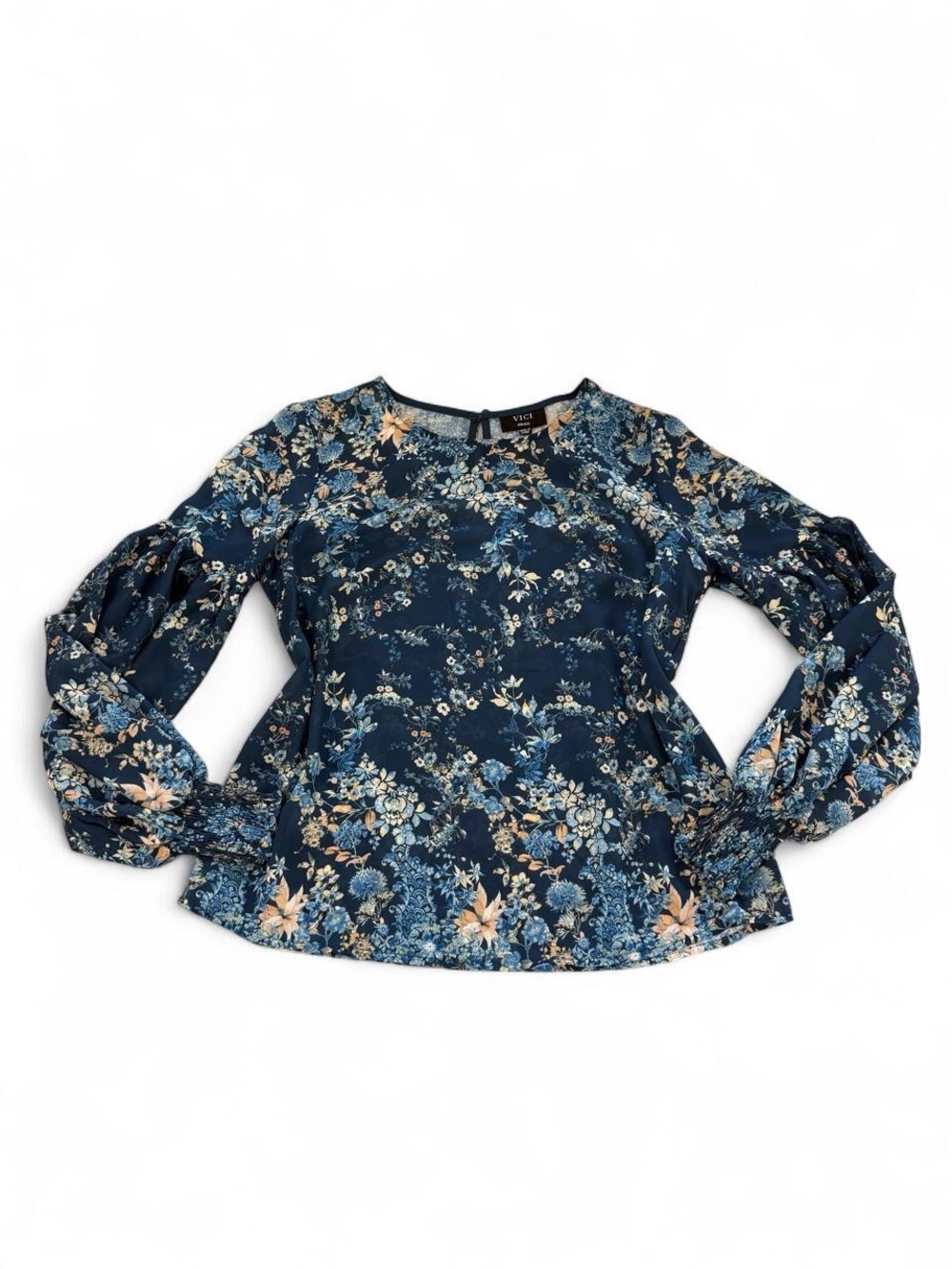 VICI Navy Blue Floral Balloon Sleeve Blouse